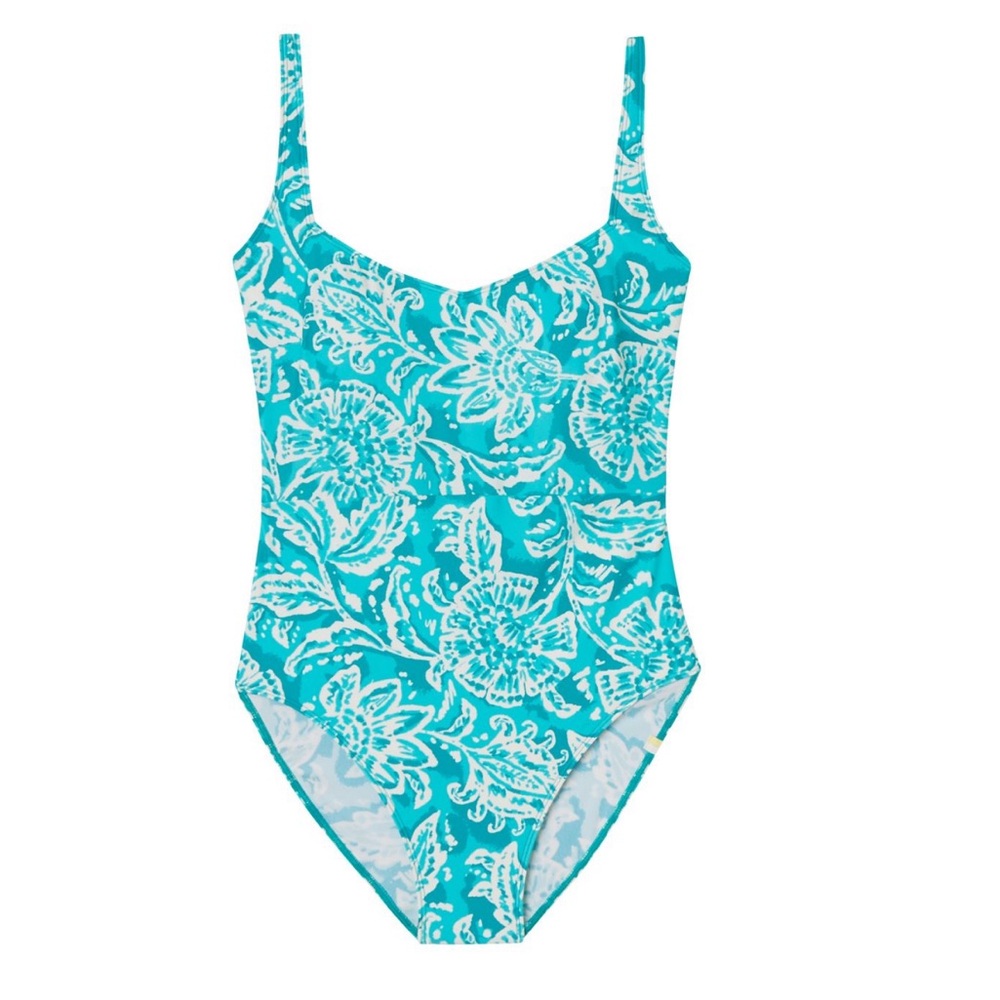 L.L. Bean x Summersalt Seascape Sweetheart One Piece Swimsuit Blue Batik